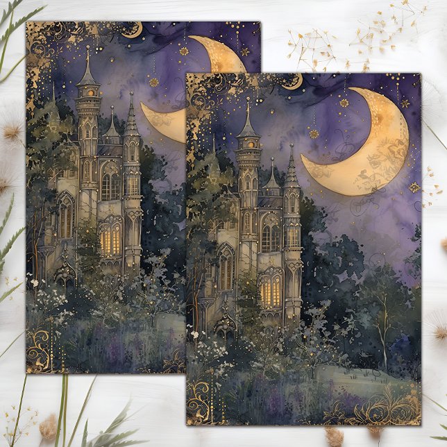 SEDA PAPEL TISÚ DECOUPAGE DE LUNA Y CASTILLO (MOON AND CASTLE DECOUPAGE TISSUE PAPER)