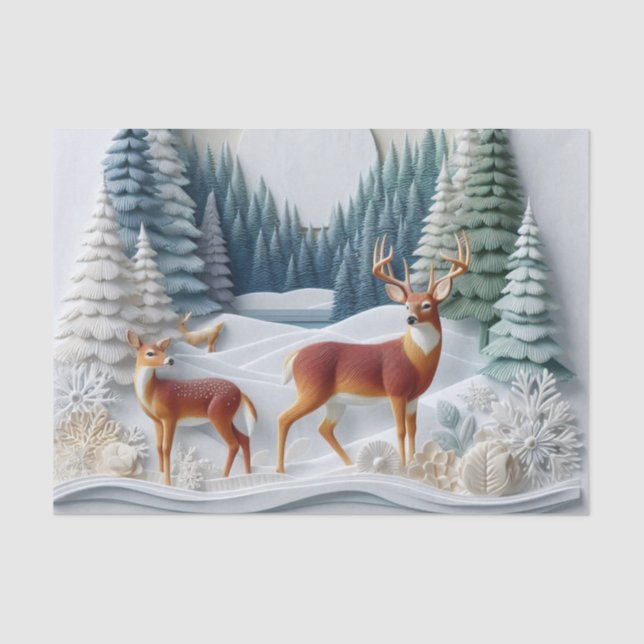 Seda Papel tisú dimensional de ciervos de Bosque Invern (Anverso)