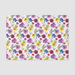Seda Papel tisú floral de acuarela brillante y audaz co