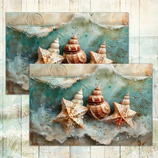 SEDA PAPEL TISÚ PARA DECOUPAGE DE MAR Y CONCHAS (SEA AND SHELLS DECOUPAGE TISSUE PAPER)