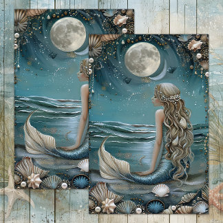 SEDA PAPEL TISÚ PARA DECOUPAGE DE SIRENA A LA LUZ DE LA
