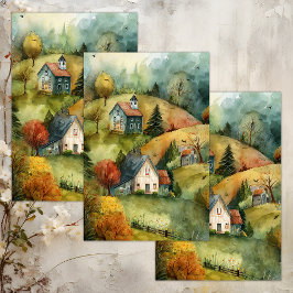 SEDA PAPEL TISÚ PARA DECOUPAGE GRANJA DE OTOÑO ACUARELA
