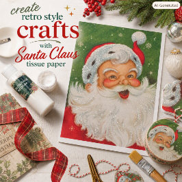 Seda Papel tisú rojo verde de Santa Claus vintage
