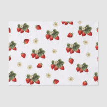 Papel tisular de fresa con flores en blanco
