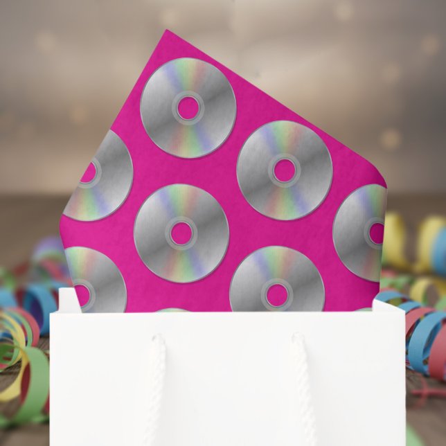 Seda Patrón de CD de música retro Papel de tejido rosad (Retro Music CD Pattern tissue for your groovy retro y2k tissue paper needs)
