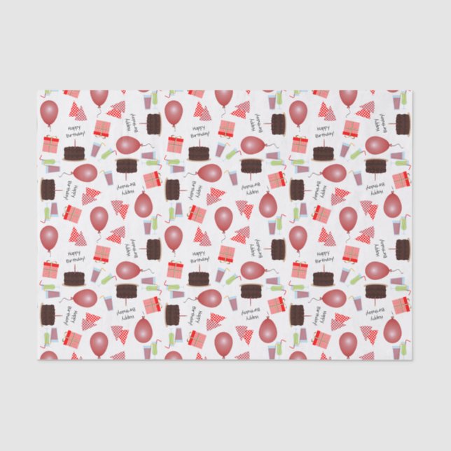 Seda Patrón de cumpleaños feliz en papel de tejidos roj (Anverso)