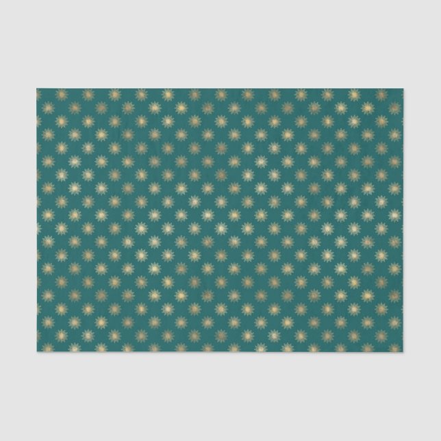 Seda Patrón de estrellas de papel de estaño teal y dora (Anverso)