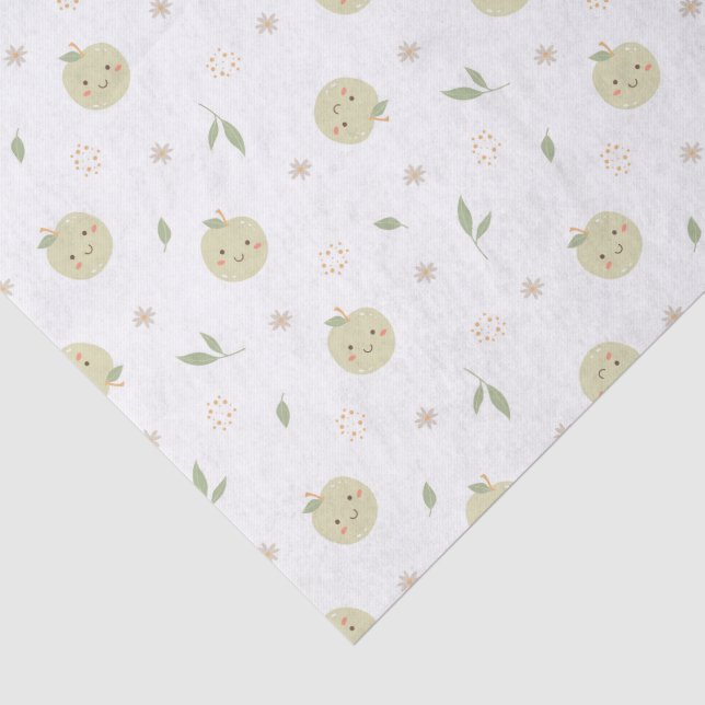 Seda Patrón de manzanas felices - Papel de tejidos (Detalle)