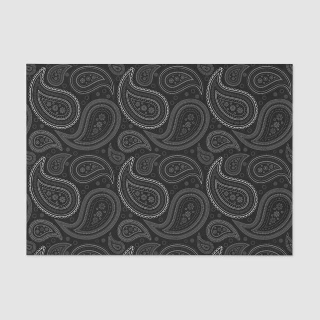Seda Patrón de paisley blanco en papel de tejido negro (Anverso)