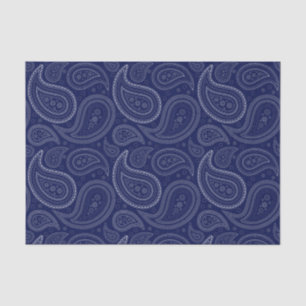 Seda Patrón de paisley blanco en papel de tela azul de