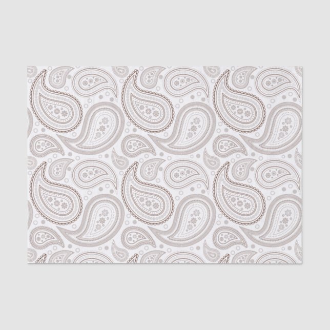 Seda Patrón de paisley marrón sobre papel tapón blanco (Anverso)