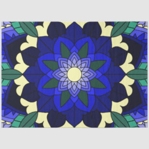 Seda Patrón Mandala 02 en papel de tejidos azul oscuro