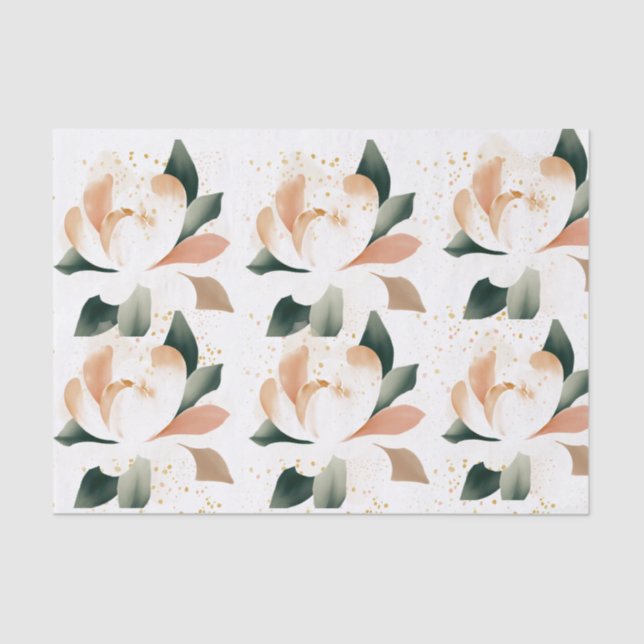 Seda Peachy Gold Peonies Específico papel de tejidos (Anverso)