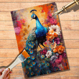 Seda Peacock en papel desconchador de flores