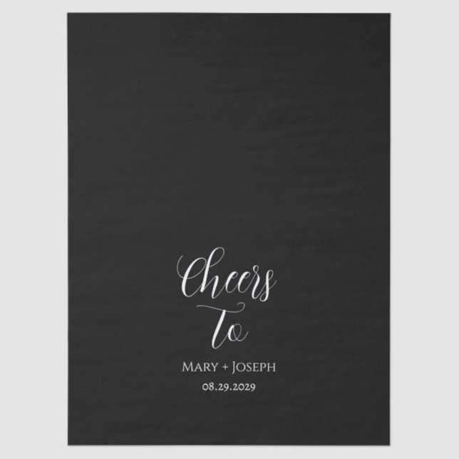 Seda Personalizado Papel de tejidos Boda negro con text (Anverso)