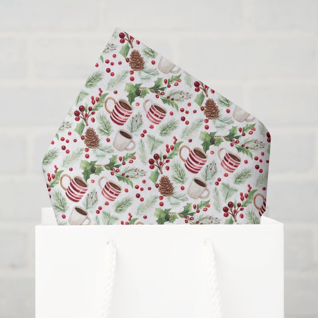 Seda Pinecones de Navidad y papel tisú navideño de café (Bolsa de regalo)