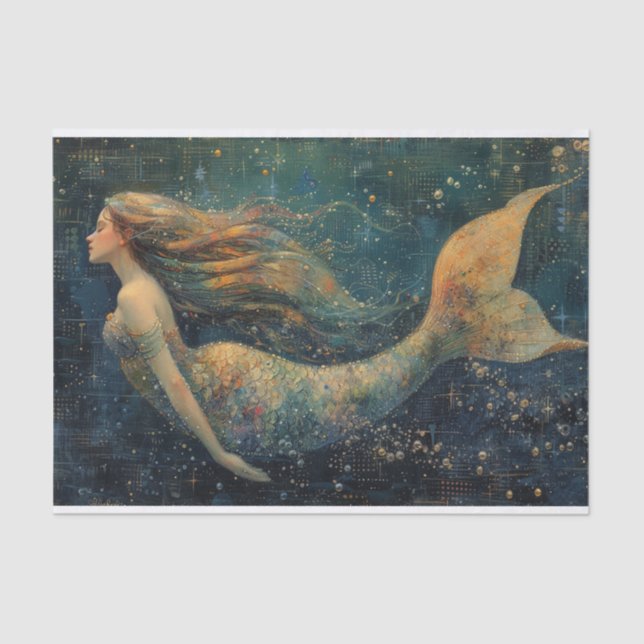 Seda Pintura de aceite de papel de tejado de sirena (Anverso)