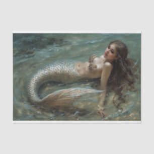 Seda Pintura de aceite de papel de tejado de sirena
