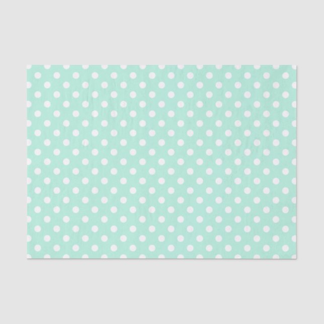 Seda polka verde menta y blanco pega papel de tejido (Anverso)