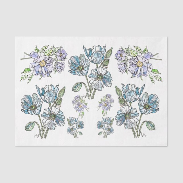 Seda Poppies y peonías - Papel de té de descomposición (Anverso)