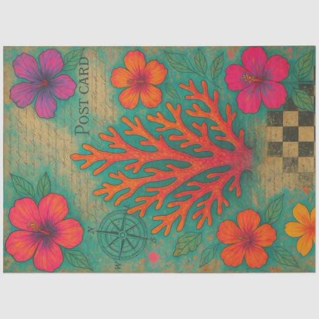 Seda Postal coral - Papel de desgaste de cosecha tropic (Anverso)