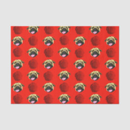 Seda Pug rojos y papel tisú de rosas