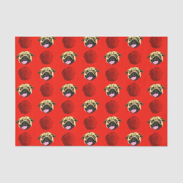 Seda Pug rojos y papel tisú de rosas (Anverso)