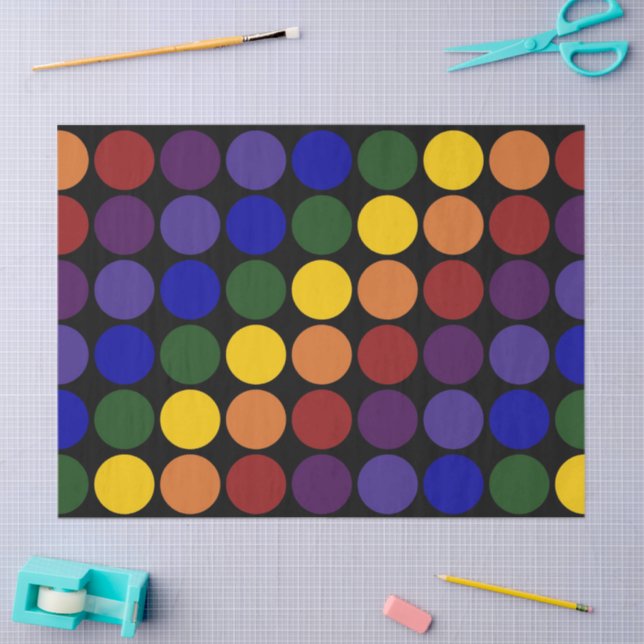 Seda Puntos de polka arcoiris sobre papel de tejidos ne (Artesanía)