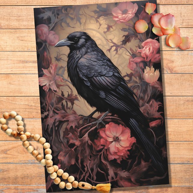 Seda Raven en flores papel de 3 desahucios (Subido por el creador)