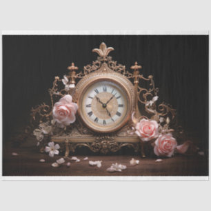 Seda Reloj de mesa francés antiguo 4 Papel de descompos