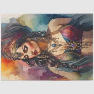 Seda Retrato de mujer gitana boho en papel de decoupage