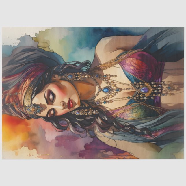 Seda Retrato de mujer gitana boho en papel de decoupage (Anverso)