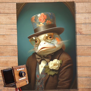 Seda Retrato de pescado en traje y Gorra 4 Papel descon