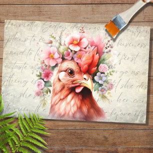 Seda Retrato de pollo en las flores 3 Papel de color