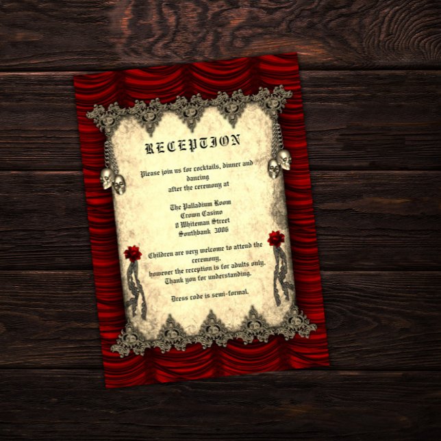 Seda roja y calaveras caja gótica dorada recepción (Subido por el creador)