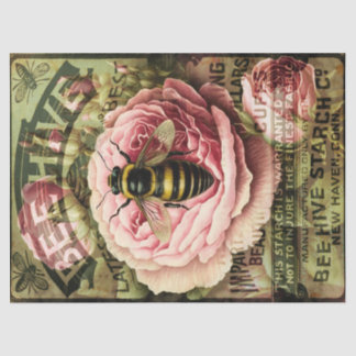 Seda Rosas de cosecha y papel de tapete de abeja reina