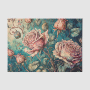 Seda Rosas de cuento de hadas en papel de tejidos Verde