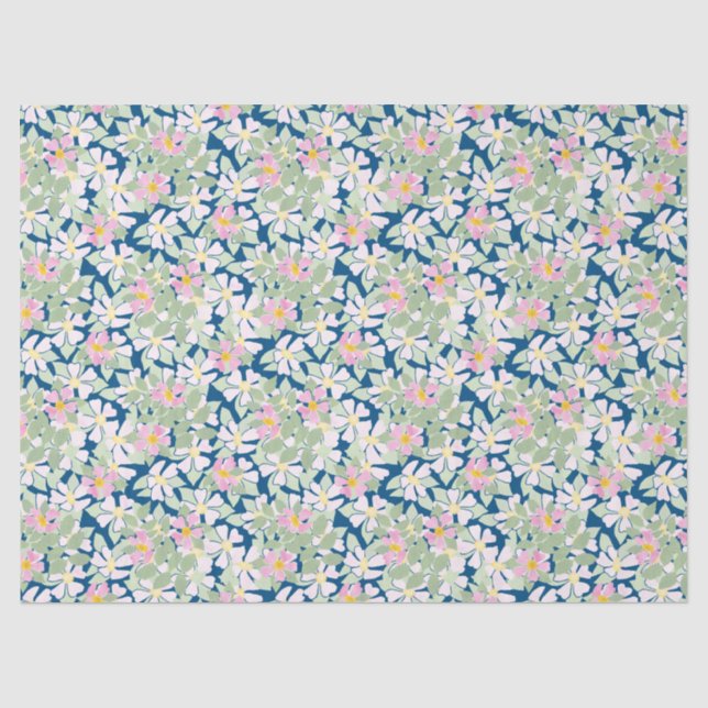 Seda Rosas de perro rosado en papel de tejido azul prof (Anverso)