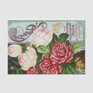 Seda Rosas del papel de tejidos de antigüedades de 1899