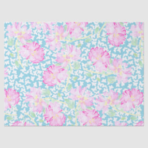Seda Rosas rosas rosas, mariposas blancas en papel de t