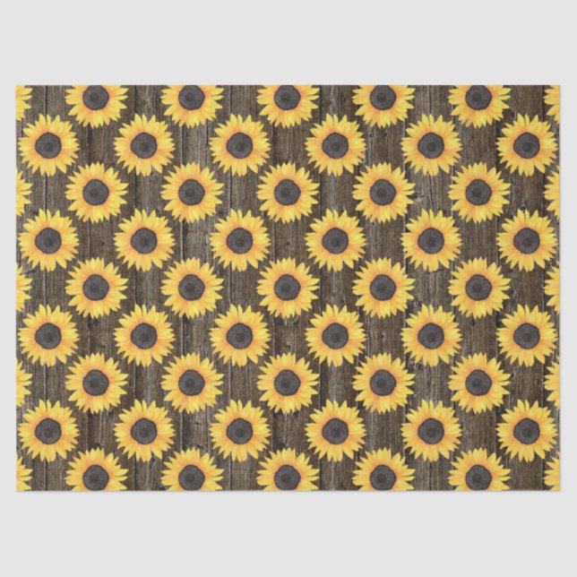 Seda Rústico Floral Sunflowers Papel de tejidos marrone (Anverso)