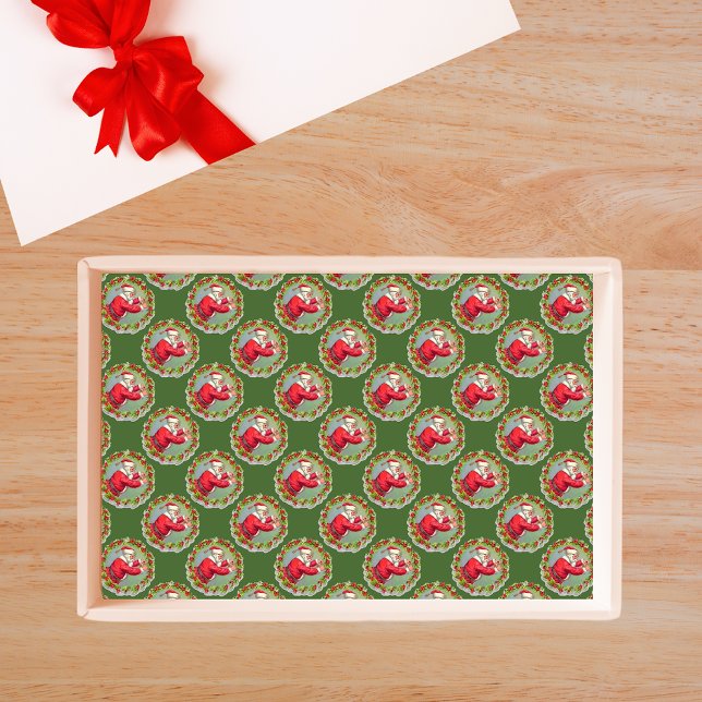 Seda Santa en un papel tisular de la corona (Santa in a Wreath Tissue Paper)