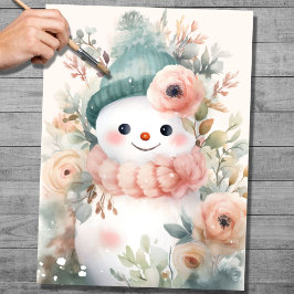 Seda Shabby Chic Snowman 3 Papel de desconfianza