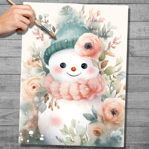 Seda Shabby Chic Snowman 3 Papel de desconfianza
