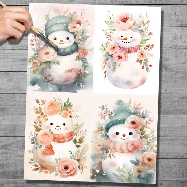 Seda Shabby Chic Snowman Collage 1 Papel de desalojo (Subido por el creador)