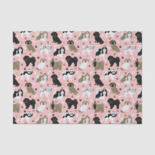 Seda Shih Tzu perros con hojas y huesos en papel de tej