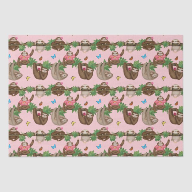 Seda Stanley Sloth y sus amigos papel de tejido rosa (Anverso)