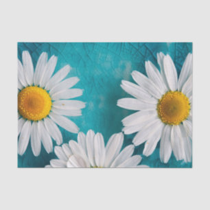 Seda Sunflower blanco sobre papel de tejidos turquesa