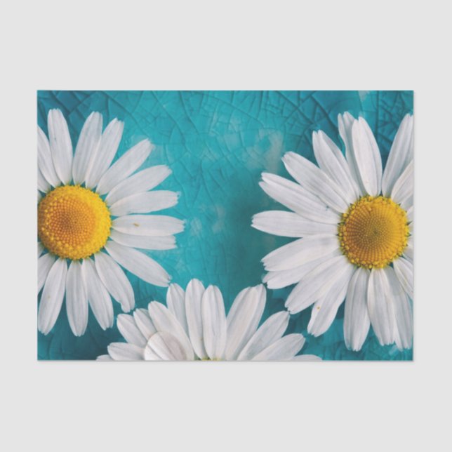 Seda Sunflower blanco sobre papel de tejidos turquesa (Anverso)