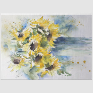 Seda Sunflower Watercolor Art Decolar Papel de tejidos